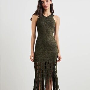 NWT Rails Kaia Brown/Metallic Gold Woven Bodycon Maxi Dress with Fringe (M)